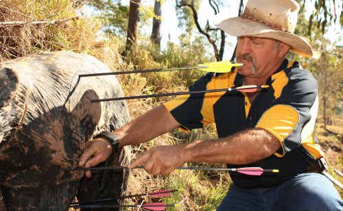 Capella’s Ross ‘Cowboy’ White marks his score off a life-like 3D target at the Boora Jensen Memorial Archery Shoot held in Bluff at the weekend. Capella’s Ross ‘Cowboy’ White marks his score off a life-like 3D target at the Boora Jensen Memorial Archery Shoot held in Bluff at the weekend.